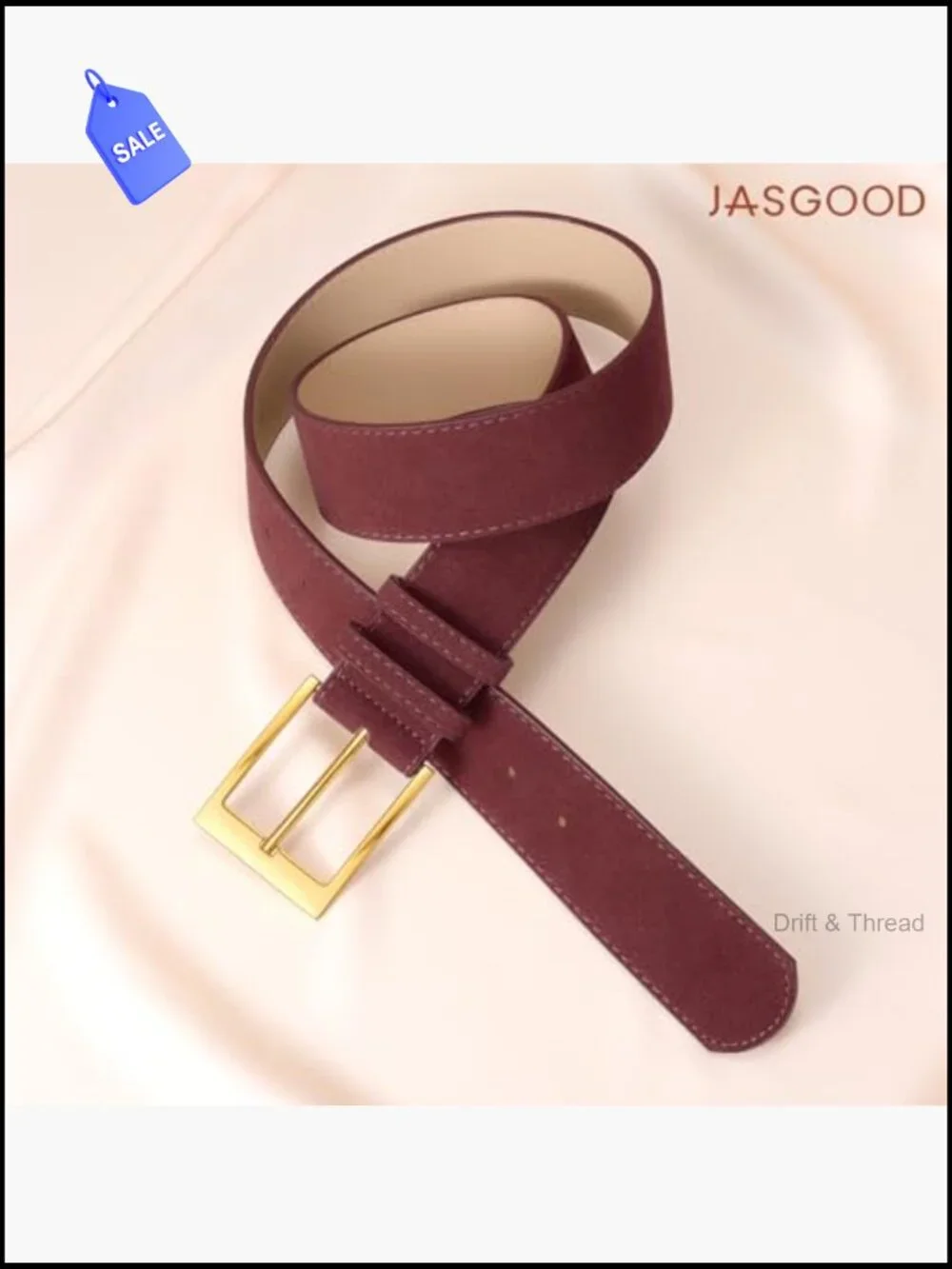 Vintage Suede Leather Wide Chunky Belt with Gold Buckle